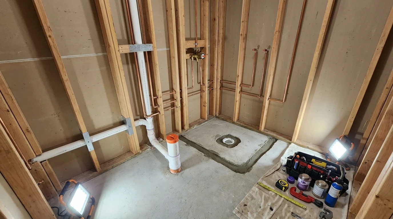 Bathroom rough-in plumbing during remodel by Johns Plumbing LLC in Tallahassee