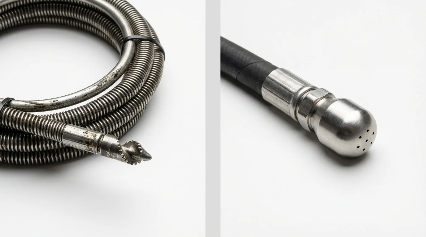 Drain snake cable and hydro jetting nozzle used for drain cleaning in Tallahassee, FL